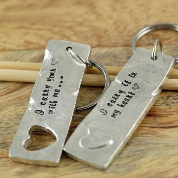 Personalized Key Chain I Carry Your Heart Hand Stamped Keychain