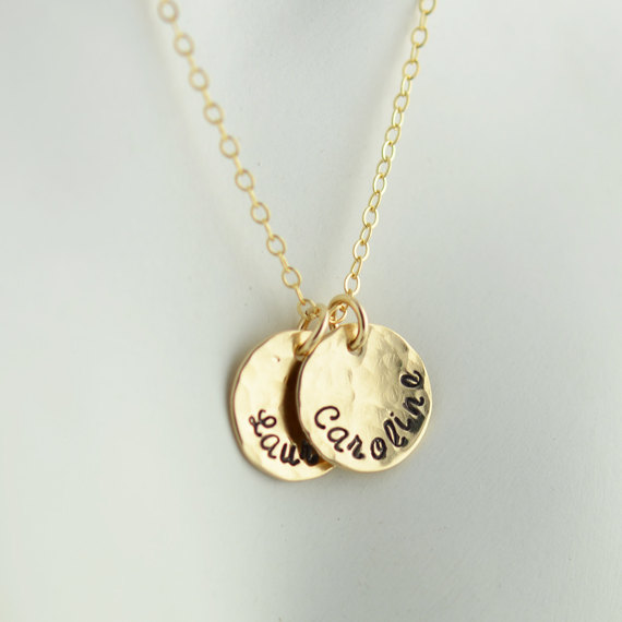 Mother Jewelry, Gold disc necklace initial, Personalized Hand Stamped necklace