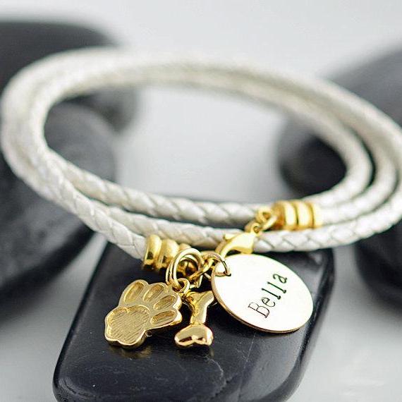 Personalized Hand Stamped Pet Bracelet, Dog Name Bracelet, Wrap