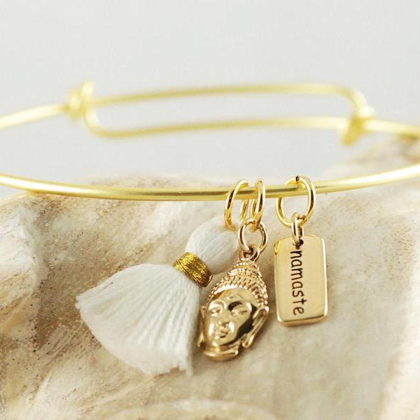 Bangle Charm Bracelet, Namaste Yoga Bracelet, Tassel Bracelet, Yoga Jewelry, Alex And Ani