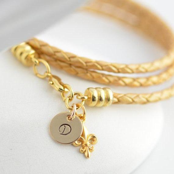 Personalized Jewelry,bridal Jewelry, Hand Stamped Initial,leather