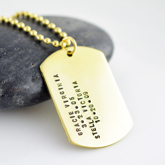 Mens Personalized Necklace,Handstamped Jewelry, Brass Dog Tag On Ball