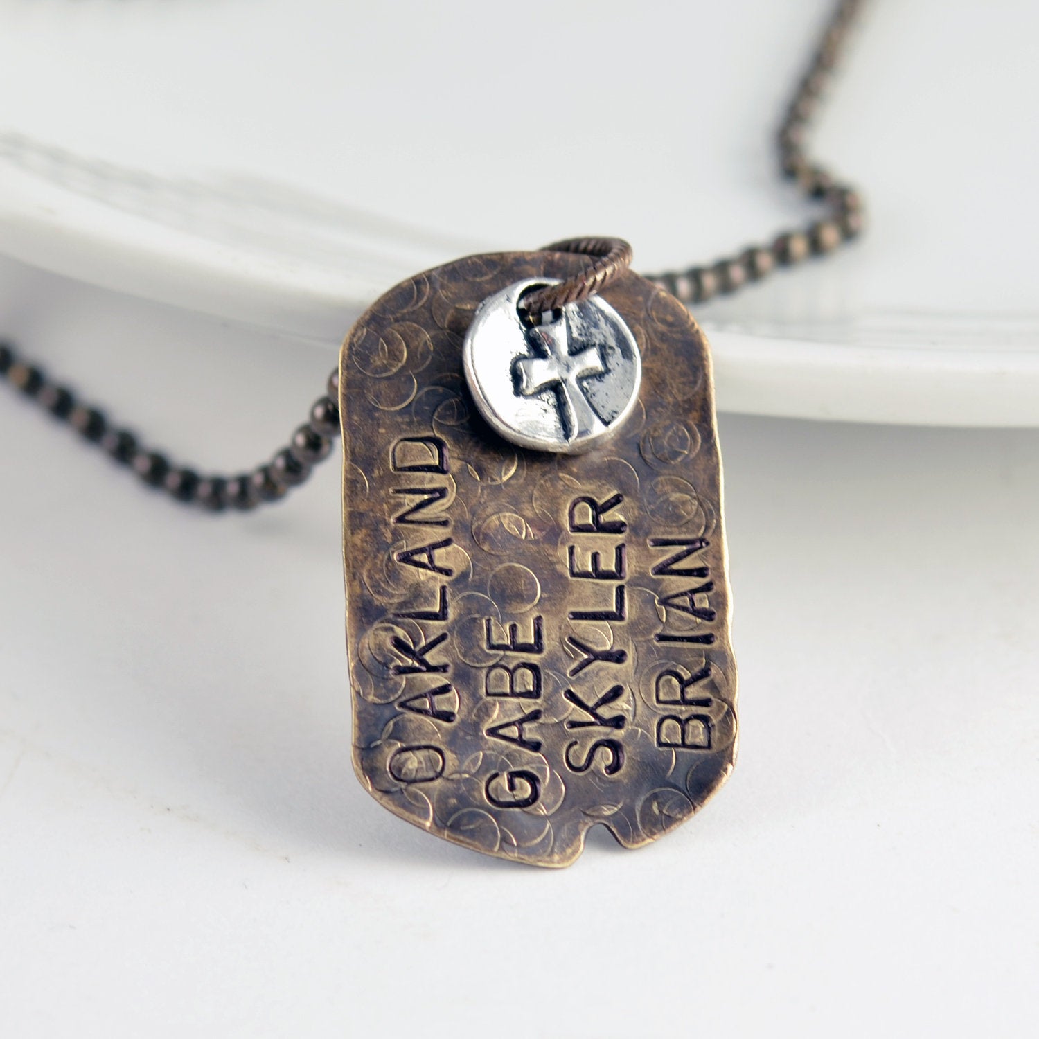 Necklace For Men, Personalized Dog Tag Necklace, Cross Necklace, Hand Stamped Mens Necklace