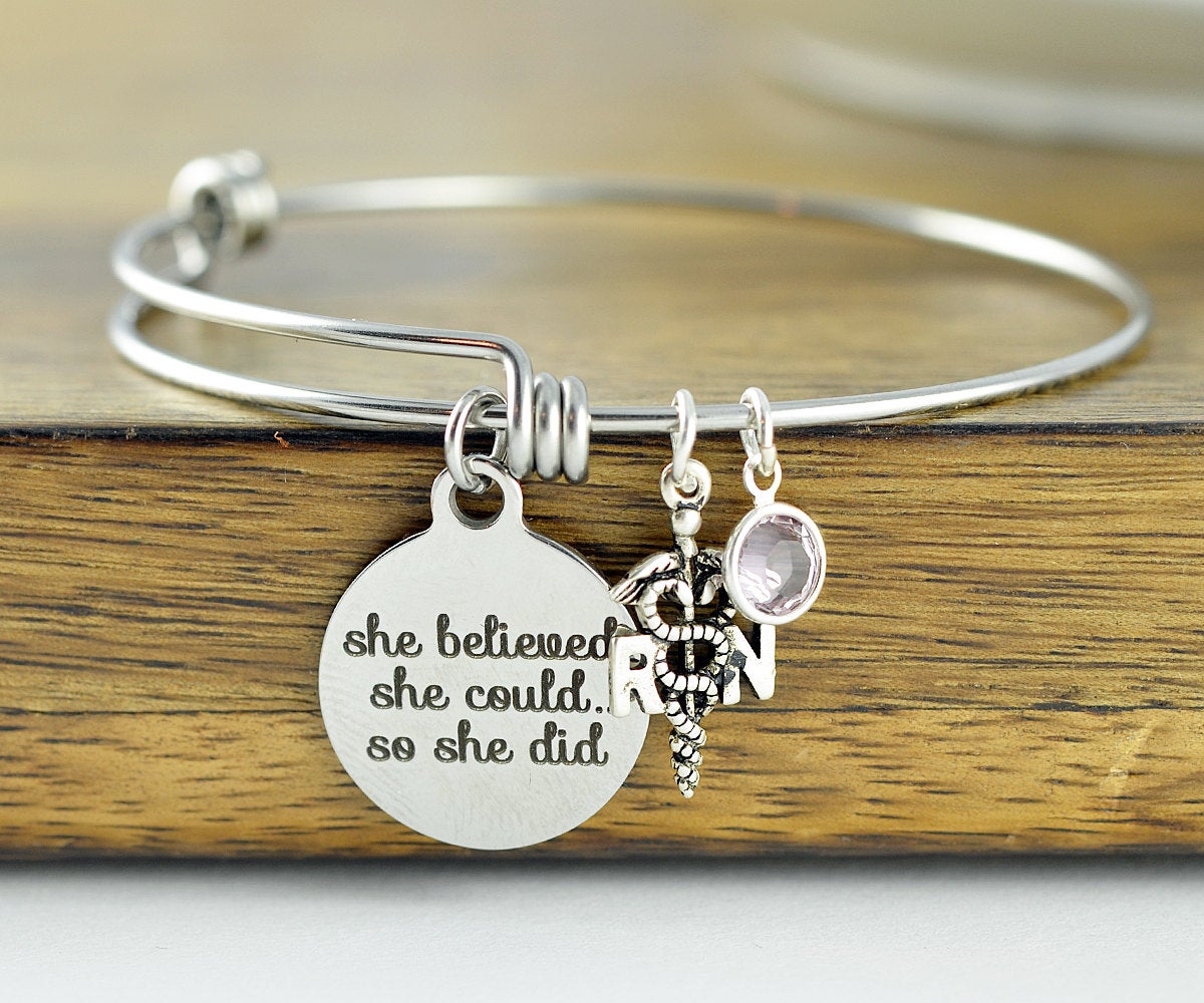 Nurse Keychain – She Believed She Could So She Did, Inspirational Nurse Gift For Graduation Or Appreciation, Silver Plated