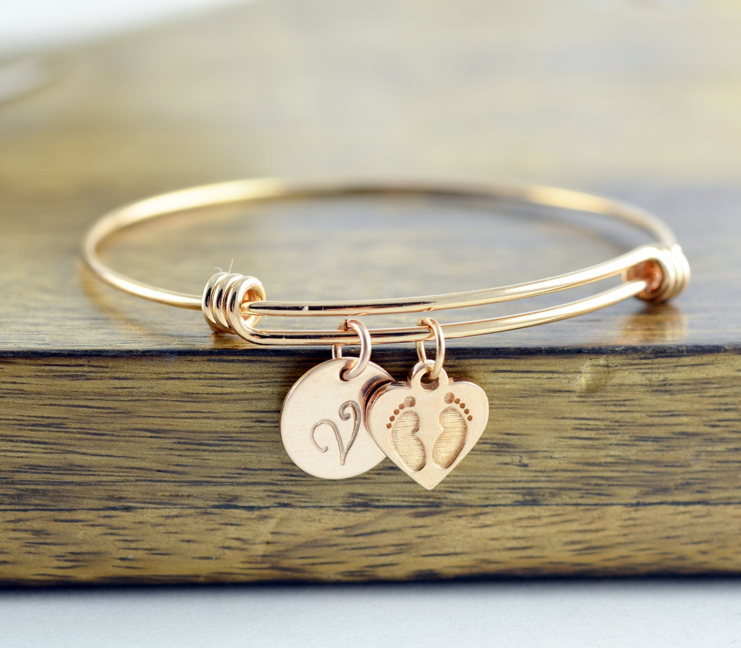 Personalized Initial Bracelet, Mom Gift, Personalized Rose Gold