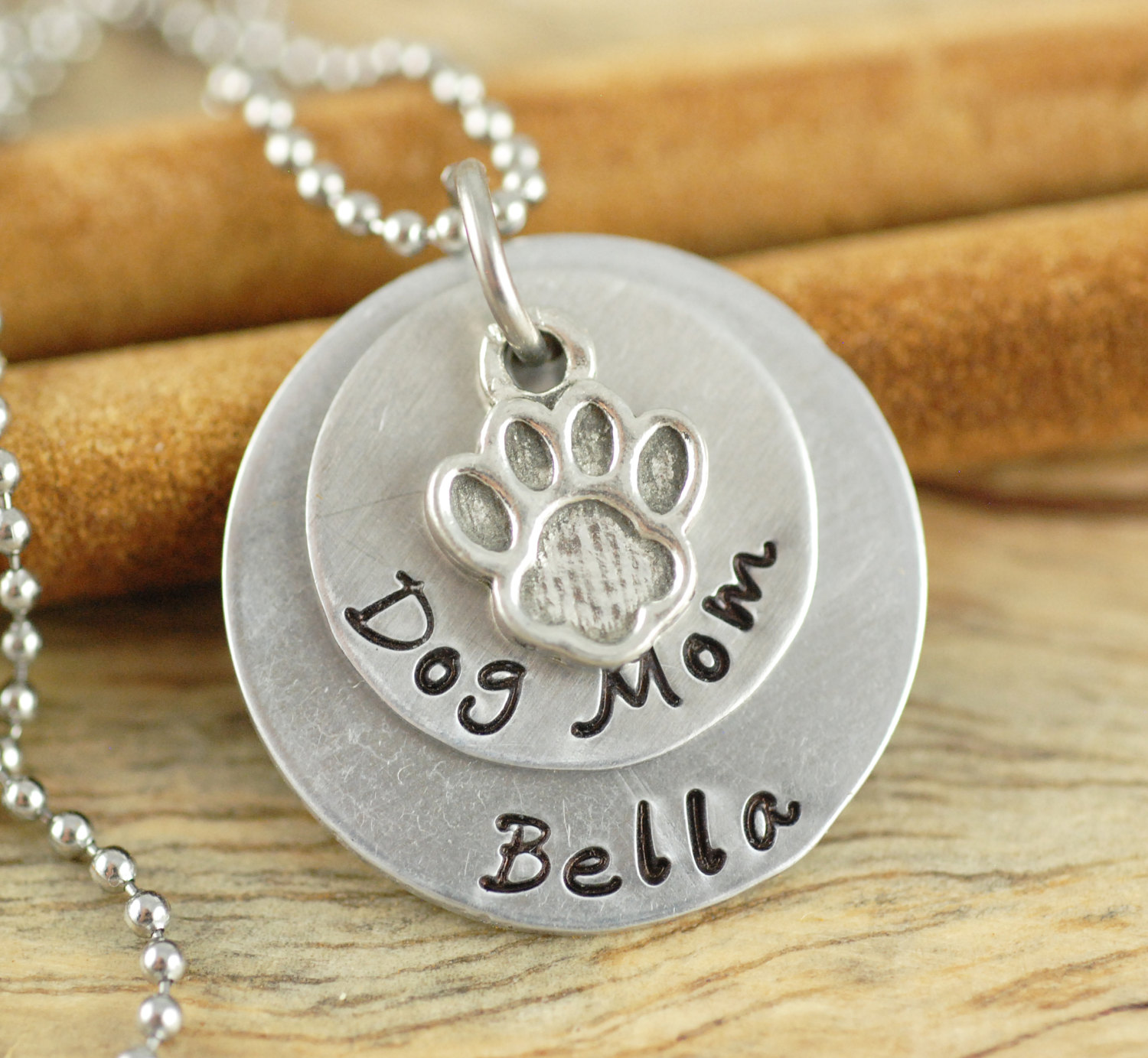 Personalized Hand Stamped Necklace, Dog Mom Necklace, Handstamped