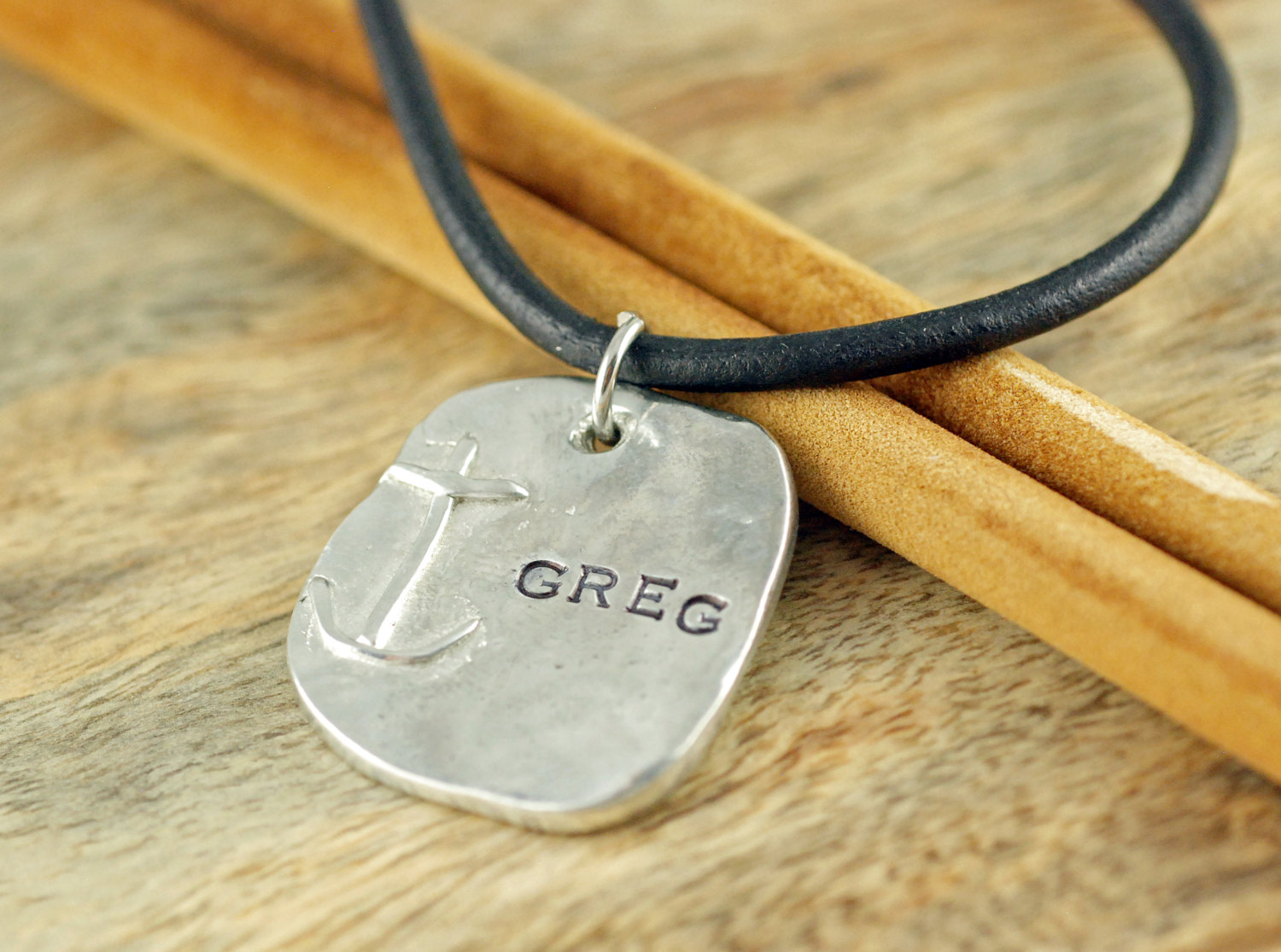 Mens Anchor Necklace, Hand Stamped Personalized Jewelry, Fathers Day