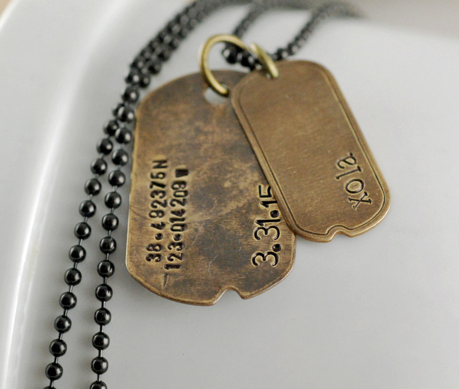 Personalized Vintage Dog Tag Necklace, Hand Stamped Dog Tag Necklace, Fathers Day Gift on Luulla