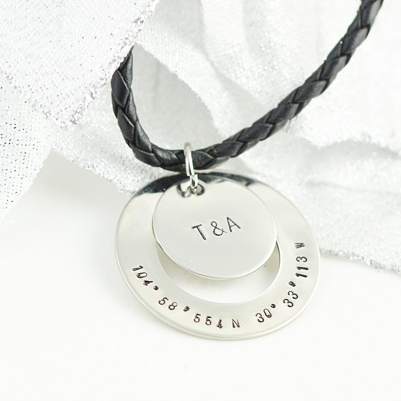 Mens Hand Stamped Washer Necklace, Mens Personalized Jewelry, Fathers