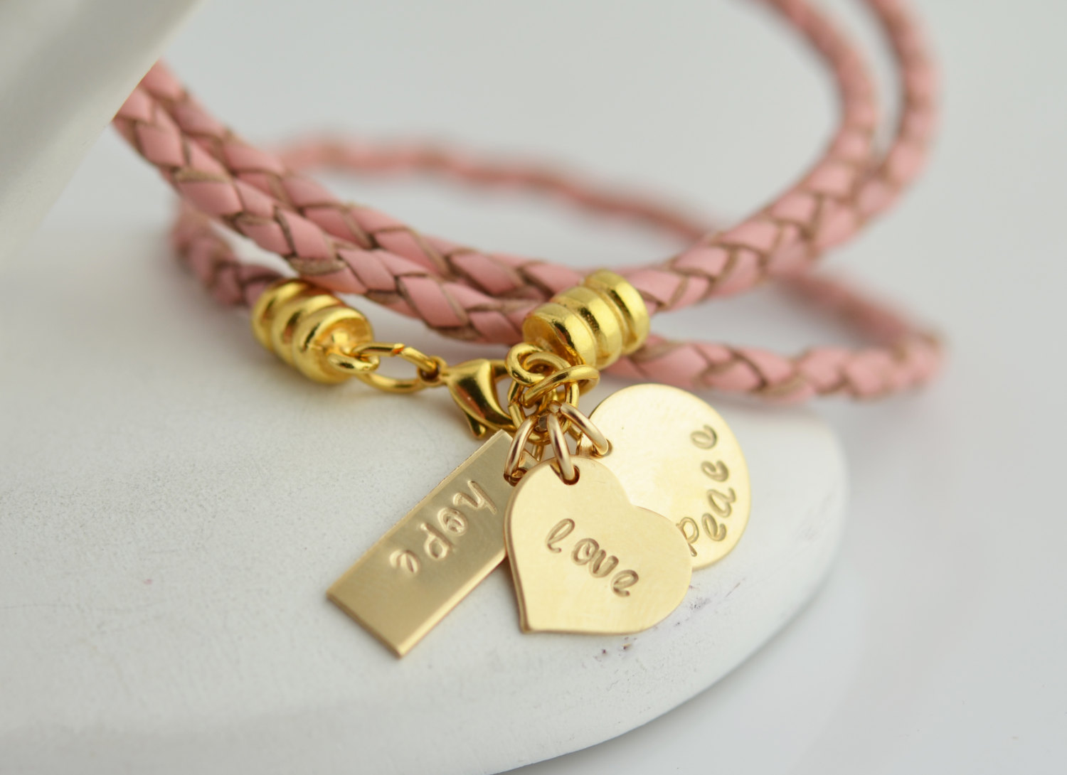 Hand Stamped Bracelet,leather Wrap Bracelet, Friendship Bracelet ,personalized Jewelry, Heart