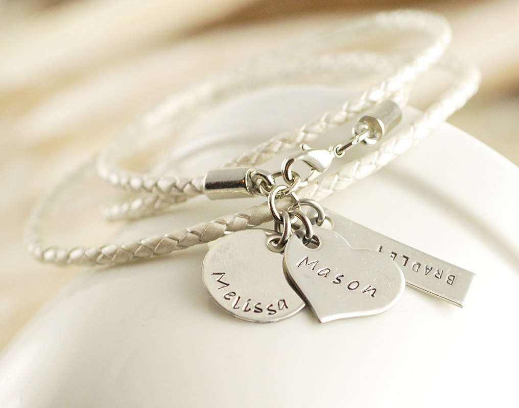 Hand Stamped Leather Wrap Bracelet, Personalized Mommy Name Bracelet on